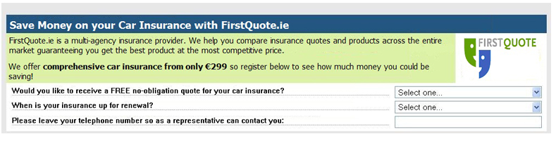 FirstQuote.ie Email lead generation example
